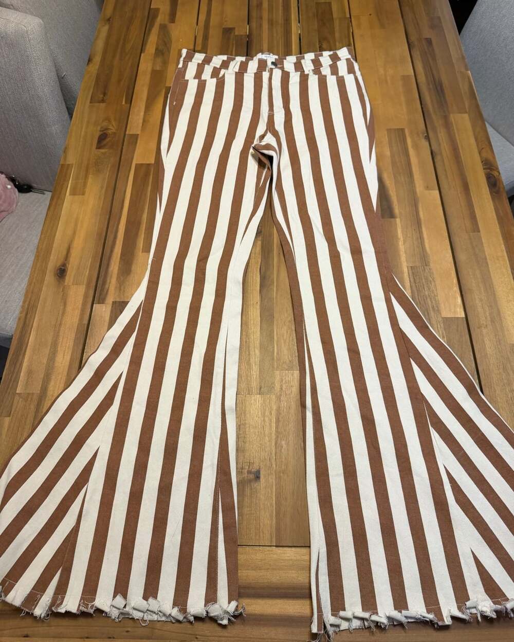 Reverof Striped Flare Pants Size L Brown